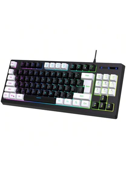 Snpurdiri Rgb Illuminated, Compact Gaming Keyboard, Usb Cable 87-Key Gaming Keyboard, Led Rainbow Backlit Keyboard, Membrane Keyboard, Suitable for Laptop, Pc Gaming, and Work Keyboard