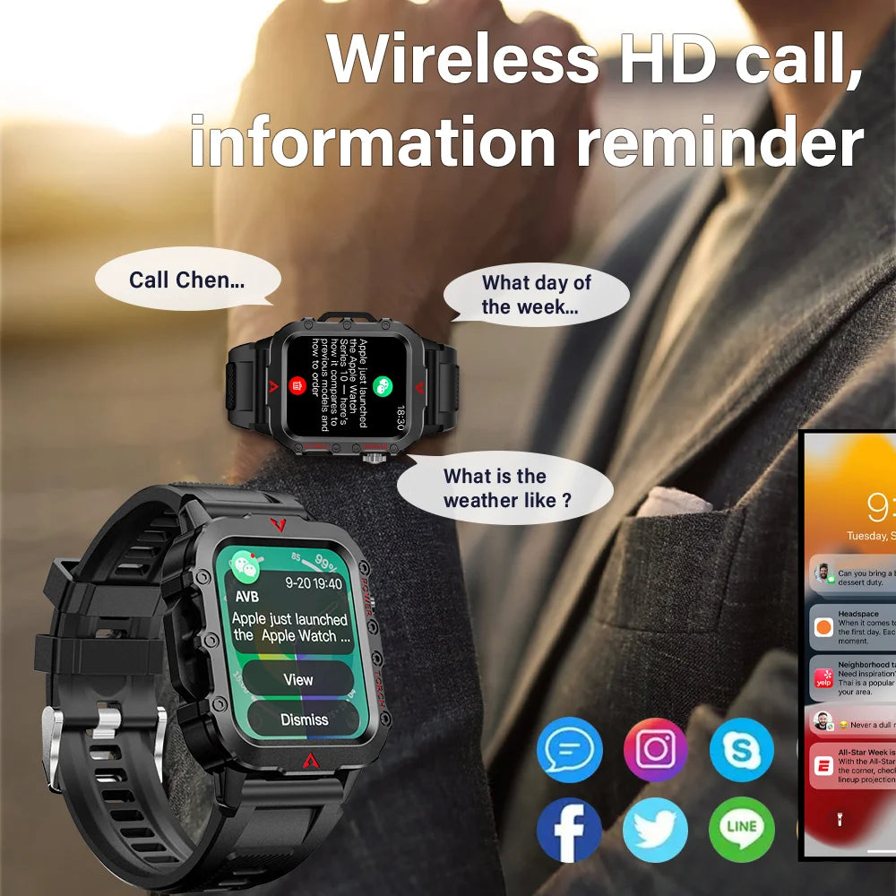 New Men'S Smart Watch LED Flashlight Outdoor Sports Smart Watch Wristwatch Health Monitoring Smart Watch