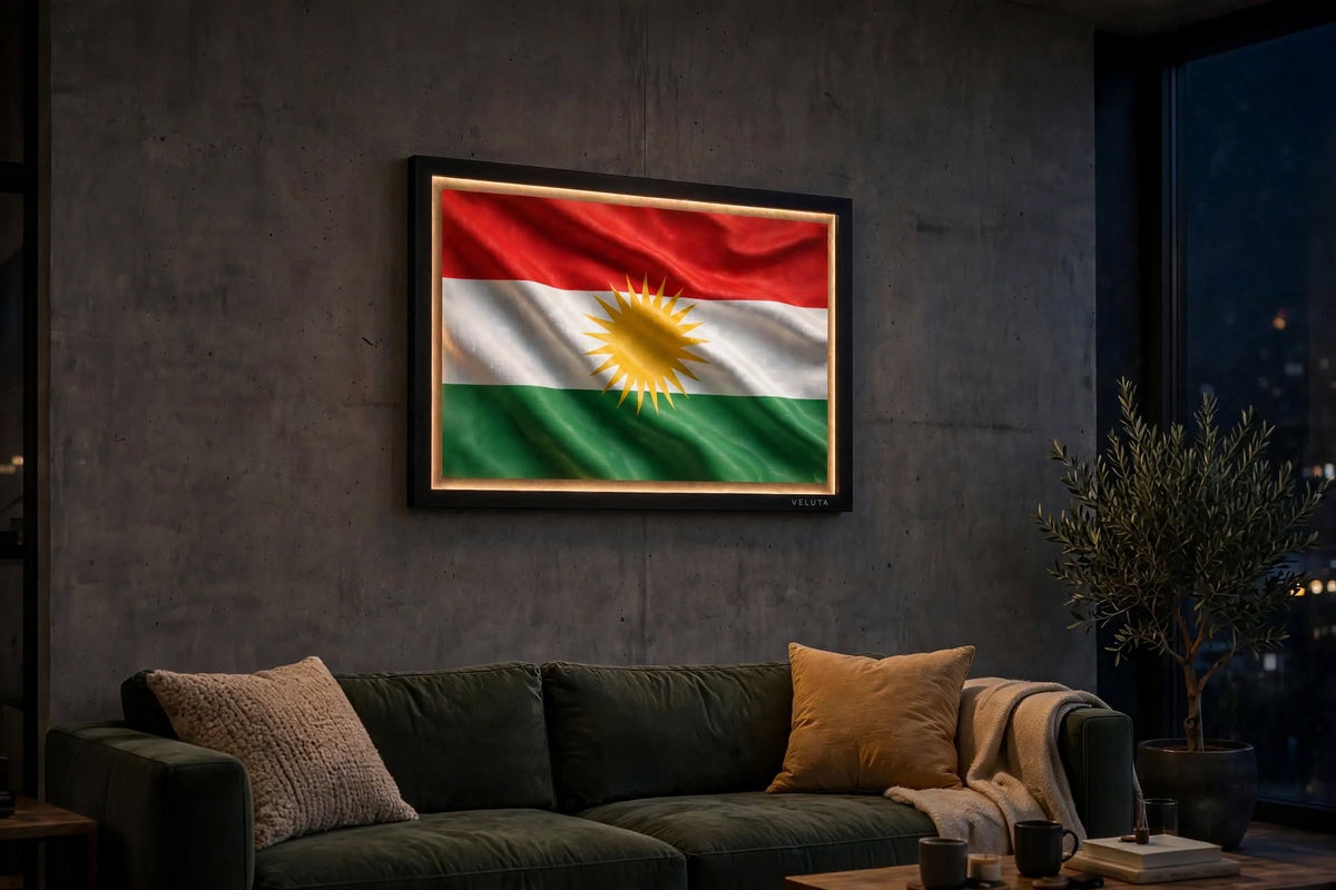 3D LED Flag Tableau - Kurdistan Flag - Lenticular Waving Wall Art | Type-C Powered | 3 Sizes | VELUTA