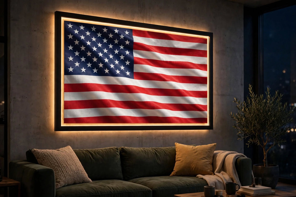 3D LED Flag Tableau - Lenticular Waving Flag Wall Art | Type-C Powered | Custom Flag